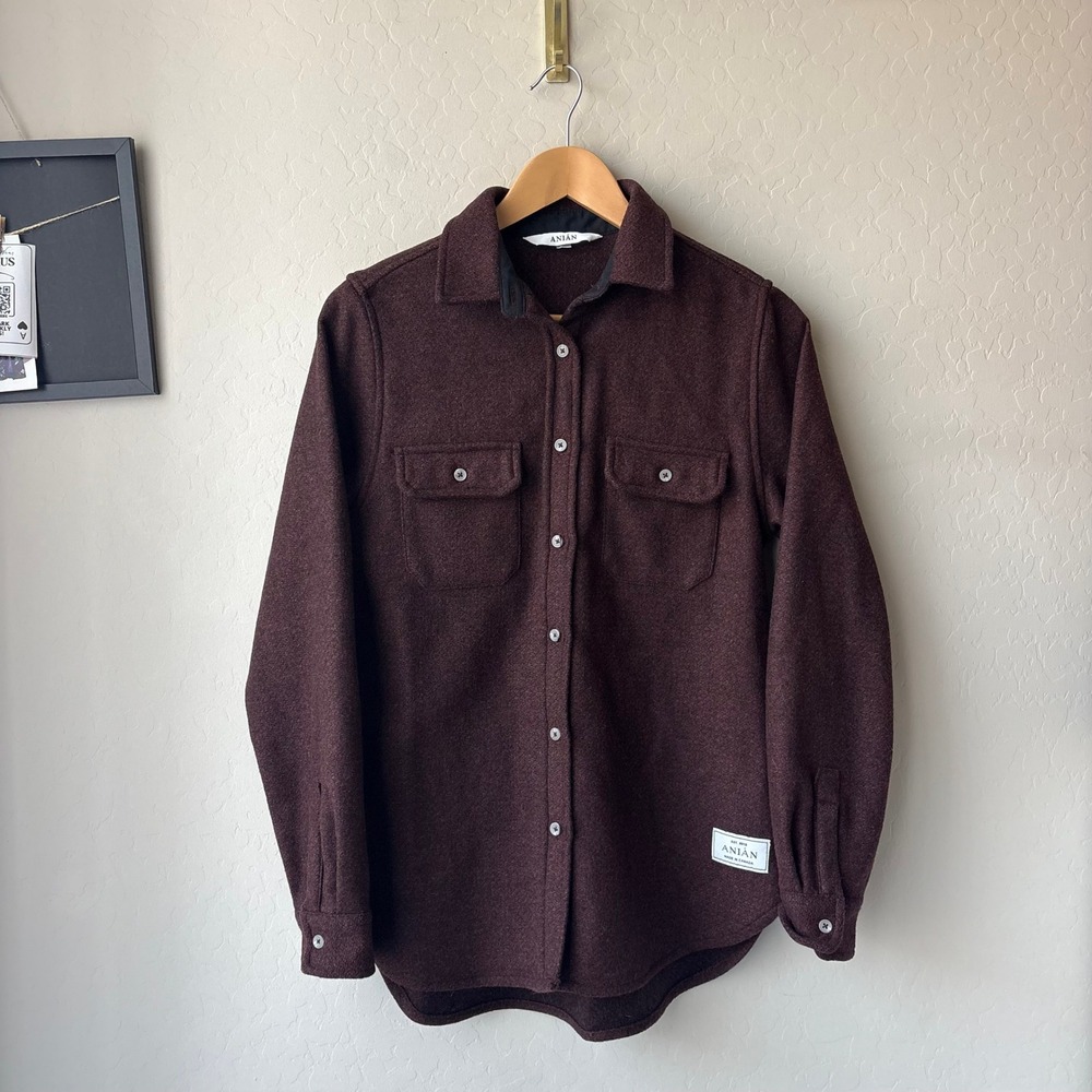 Anian Wool Button‎ Down Shirt Burgundy Mens Shacket Size Medium